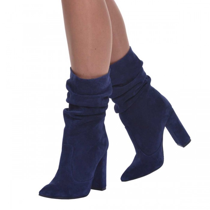 Botine Stiletto Piele Naturala Intoarsa Bleumarin - Cod B325
