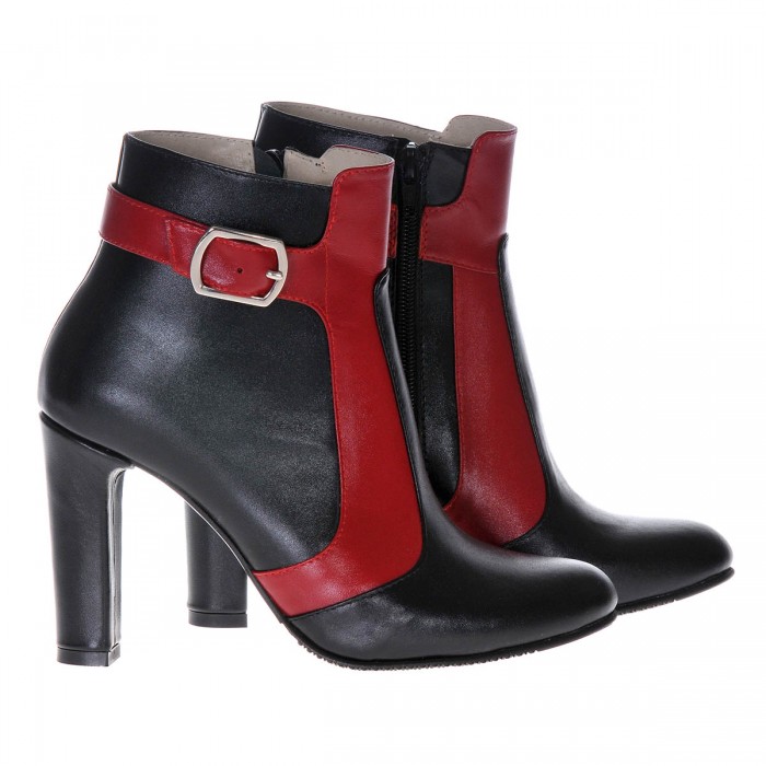 Botine din Piele Naturala Neagra si Rosu Inchis- Cod B100