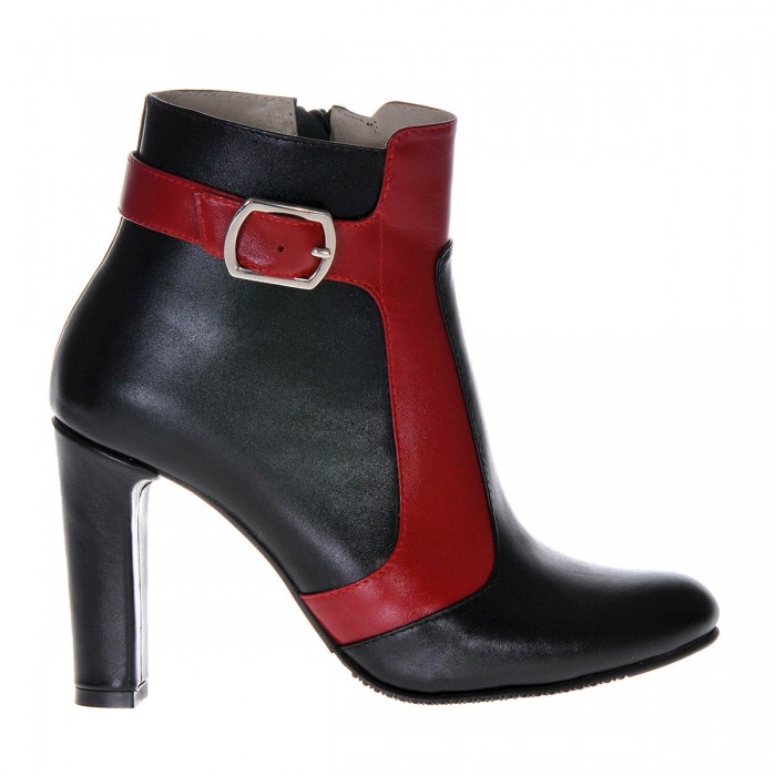 Botine din Piele Naturala Neagra si Rosu Inchis- Cod B100