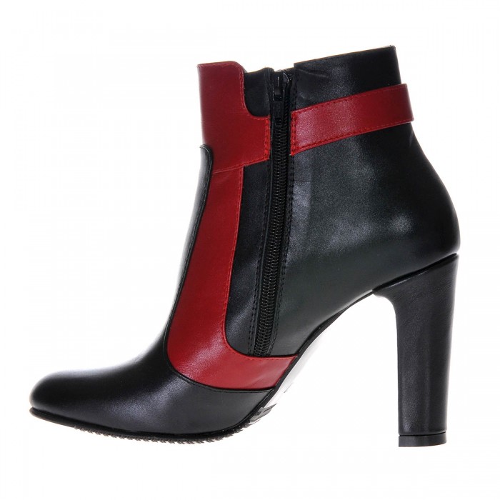Botine din Piele Naturala Neagra si Rosu Inchis- Cod B100