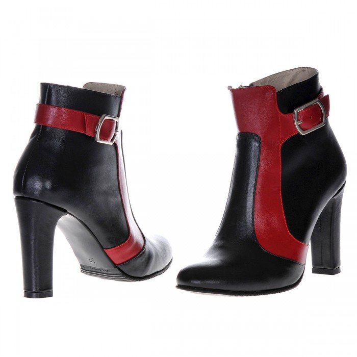 Botine din Piele Naturala Neagra si Rosu Inchis- Cod B100