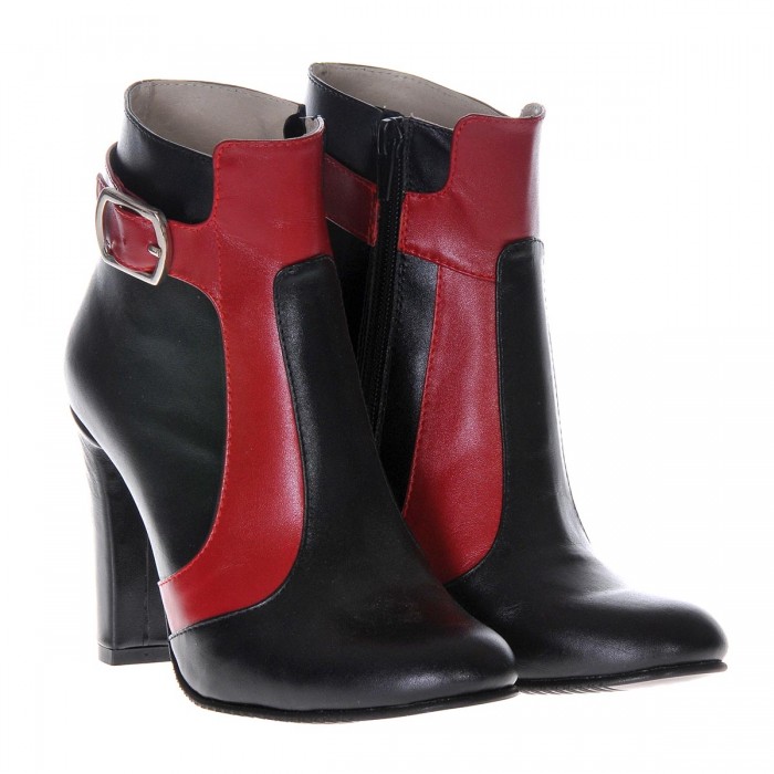 Botine din Piele Naturala Neagra si Rosu Inchis- Cod B100