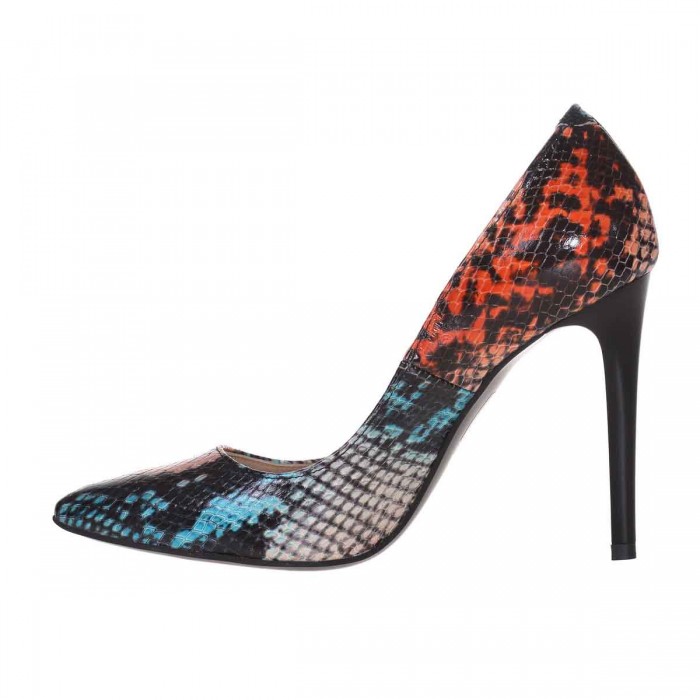 Pantofi Stiletto Piele Naturala Imprimeu Sarpe Colorat - Cod S600