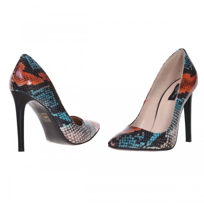 Pantofi Stiletto Piele Naturala Imprimeu Sarpe Colorat - Cod S600