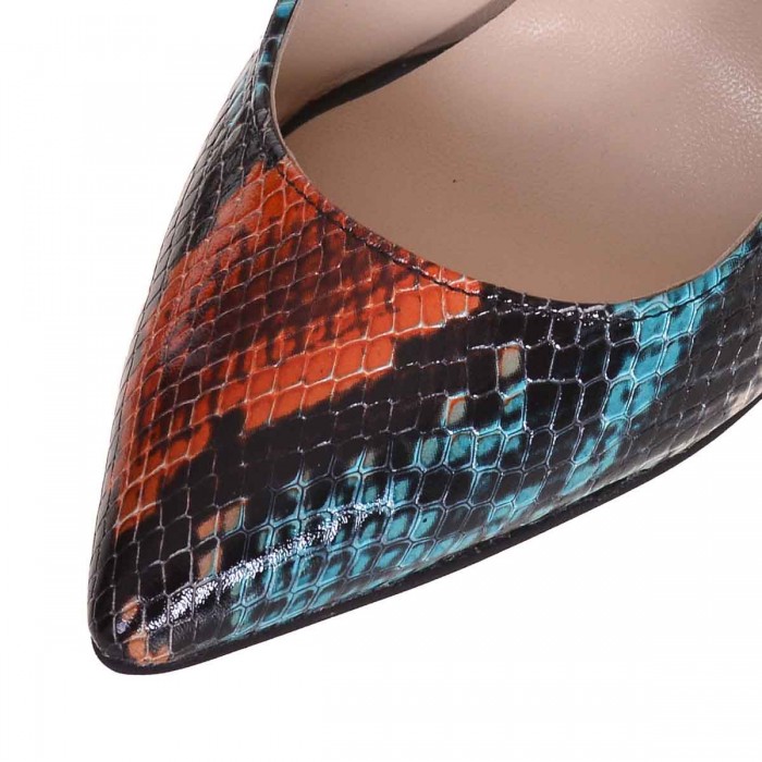 Pantofi Stiletto Piele Naturala Imprimeu Sarpe Colorat - Cod S600
