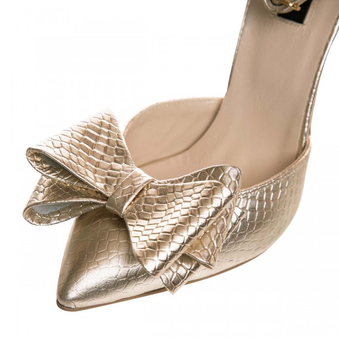 Pantofi Stiletto Decupati Piele cu Imprimeu Auriu - Cod S685