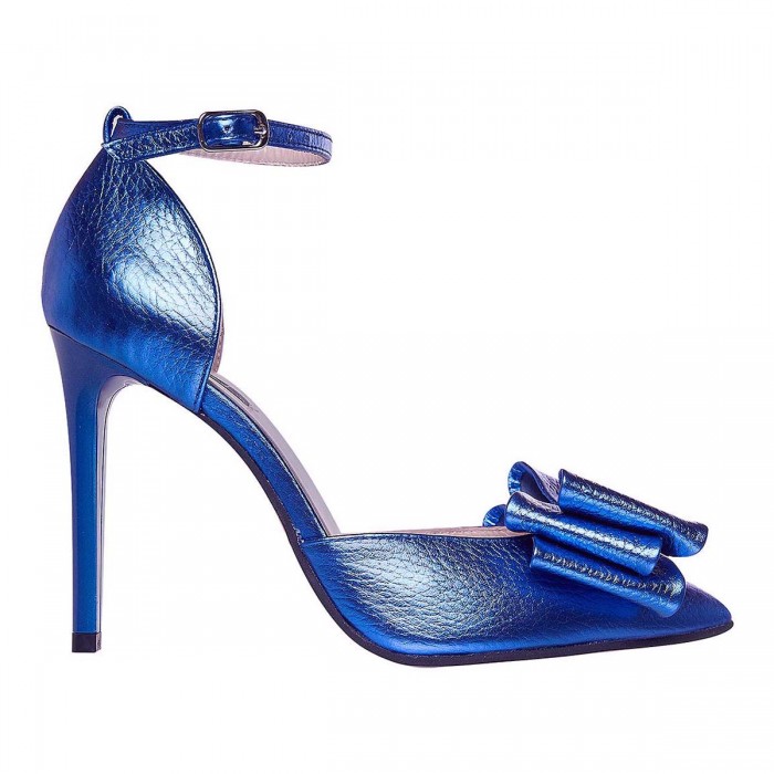 Pantofi Stiletto Decupati Piele Albastru Metalizat - Cod S725