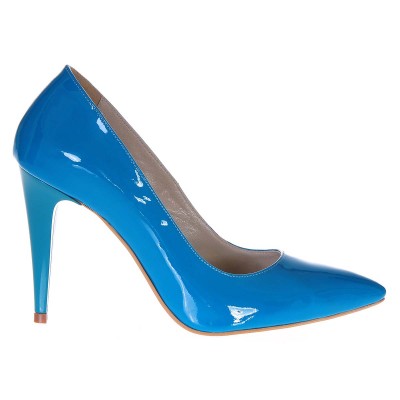 Pantofi Stiletto Piele Naturala Lacuita Albastru Turquoise - Cod S227