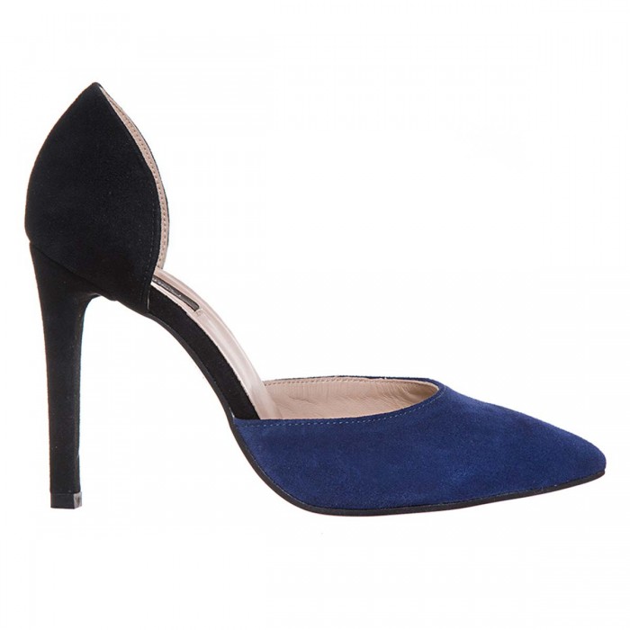 Pantofi Stiletto Decupati Piele Naturala Albastru - Negru - Cod S161