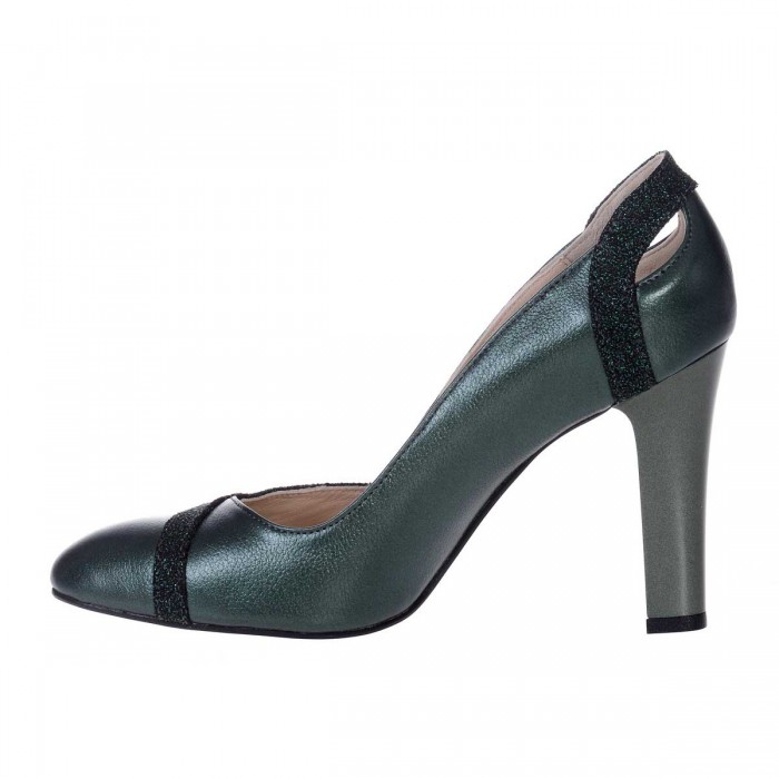 Pantofi dama din Piele Naturala Verde si Imprimeu - Cod S529