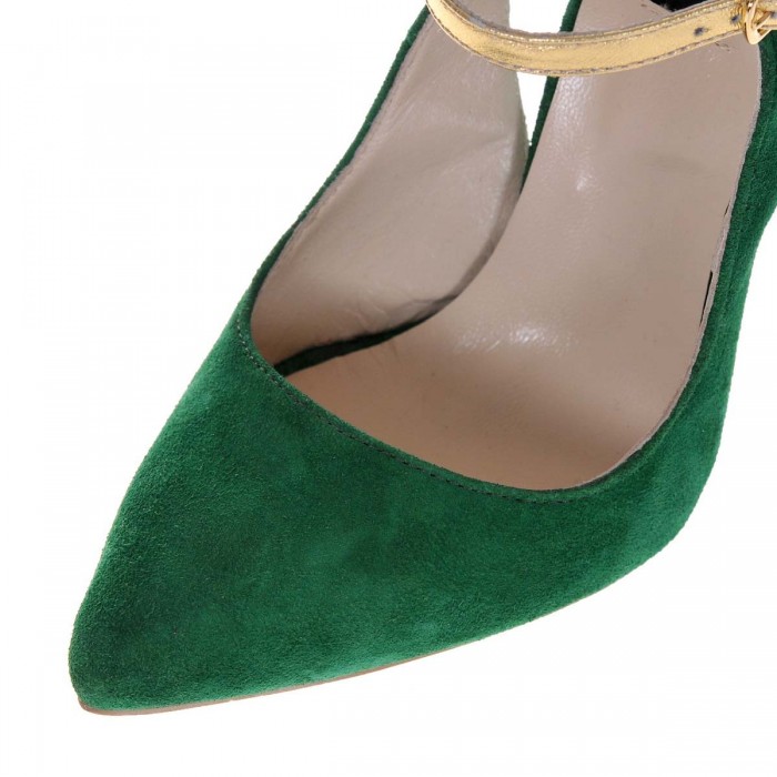 Pantofi Stiletto din Piele Naturala Intoarsa Verde- Cod S397