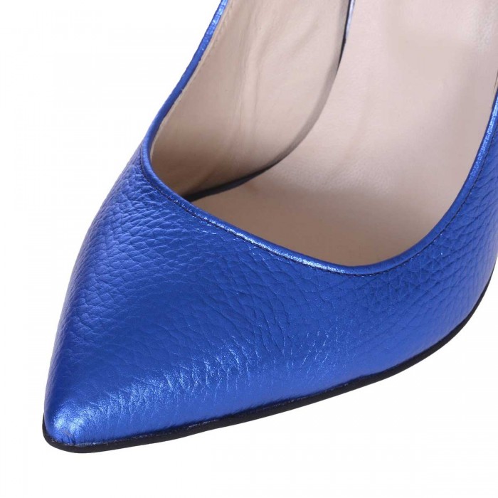 Pantofi Stiletto Piele Naturala Albastru Metalizat - Cod S568