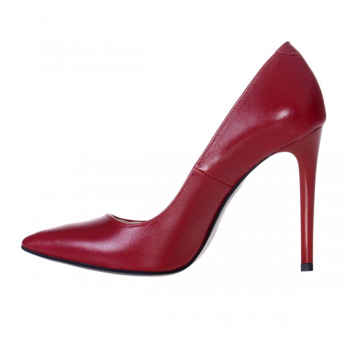 Pantofi Stiletto Piele Naturala Rosu Inchis - Cod S569