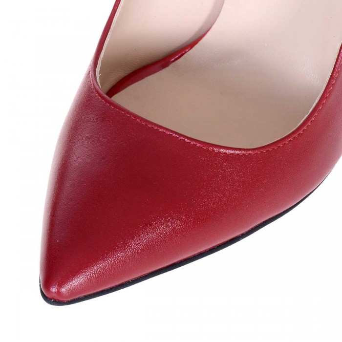 Pantofi Stiletto Piele Naturala Rosu Inchis - Cod S569