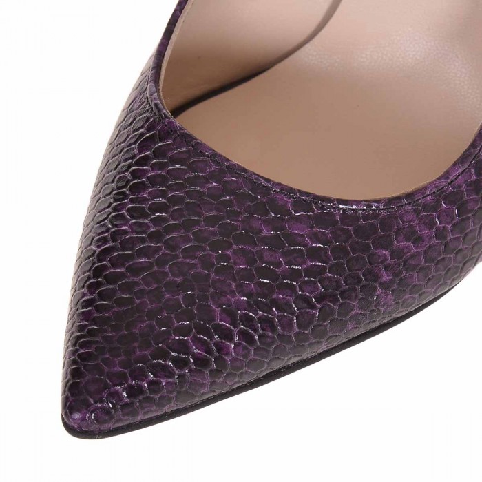 Pantofi Stiletto Piele Naturala Imprimeu Sarpe Mov - Cod S650