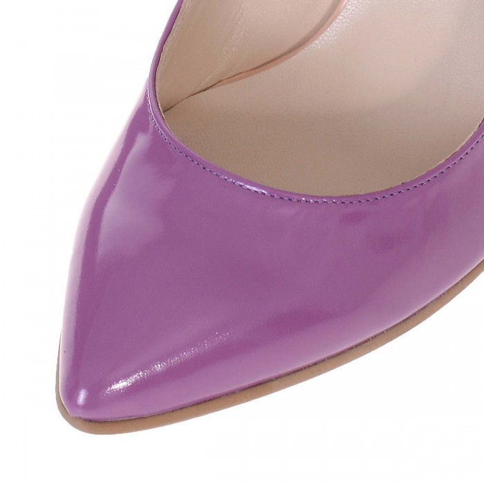 Pantofi Stiletto Toc Evazat Piele Naturala Mov si Imprimeu - S583
