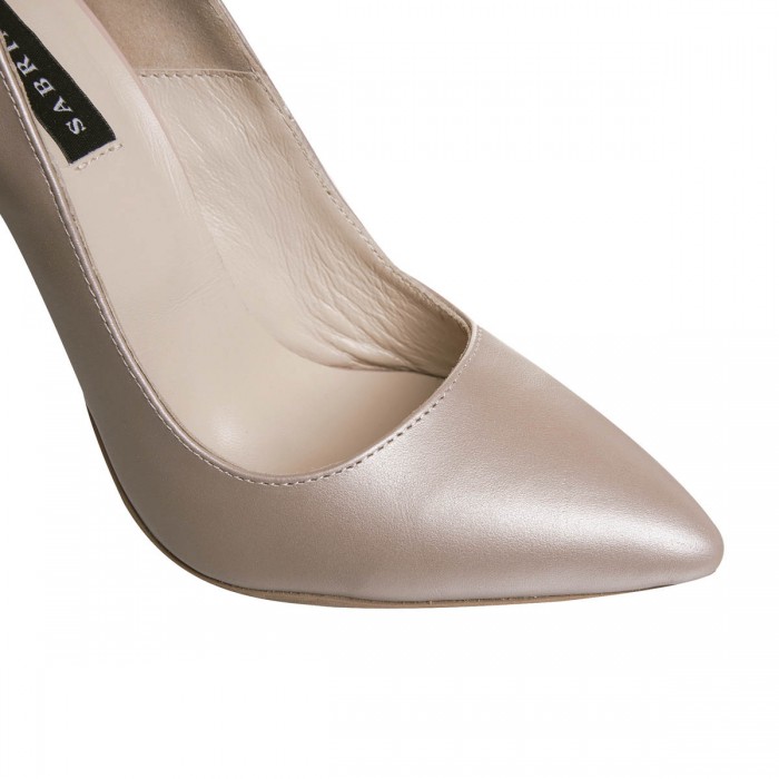 Pantofi Stiletto Piele Bej Inchis Sidefat - S750