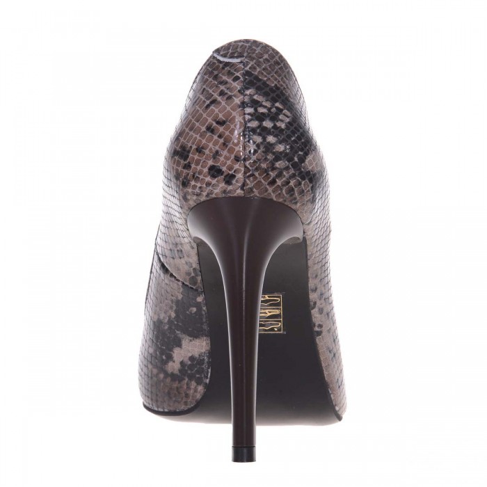 Pantofi Stiletto Piele Naturala Imprimeu Sarpe Maro- Cod S509