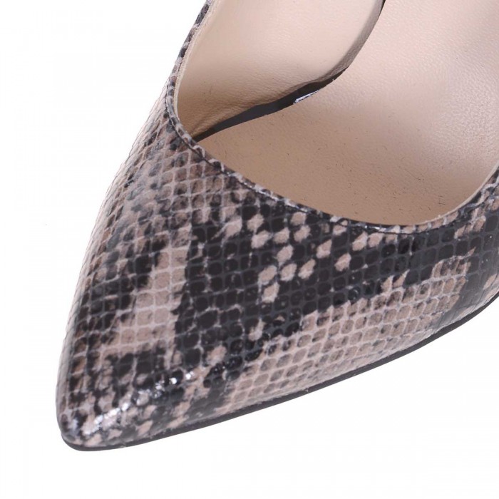 Pantofi Stiletto Piele Naturala Imprimeu Sarpe Maro- Cod S509