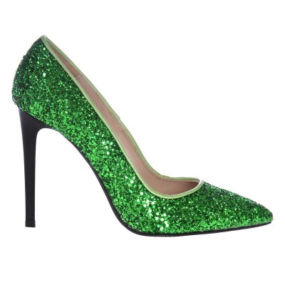 Pantofi Stiletto din Glitter Verde- Cod S433