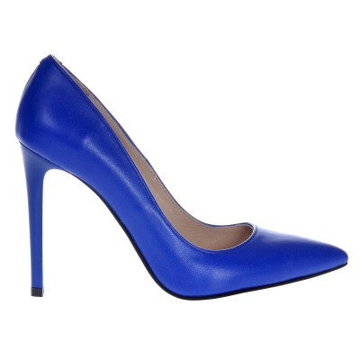 Pantofi Stiletto Piele Naturala Albastru Electric - Cod S171
