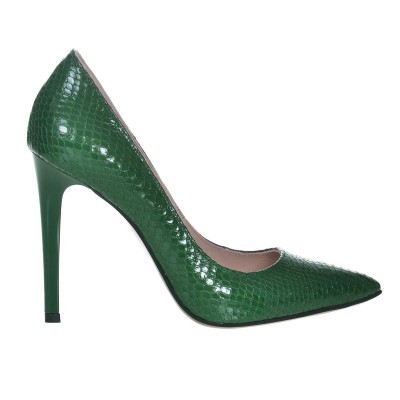 Pantofi Stiletto Piele Naturala Imprimeu Verde - Cod S639