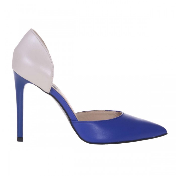 Pantofi Stiletto Decupati Piele Naturala Gri - Albastru - Cod S160