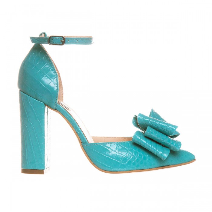 Pantofi Stiletto cu Funda din Piele Croco Turquoise - Cod S680