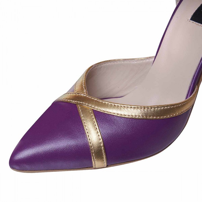 Pantofi Dama Decupati Piele Mov Auriu - Cod S714