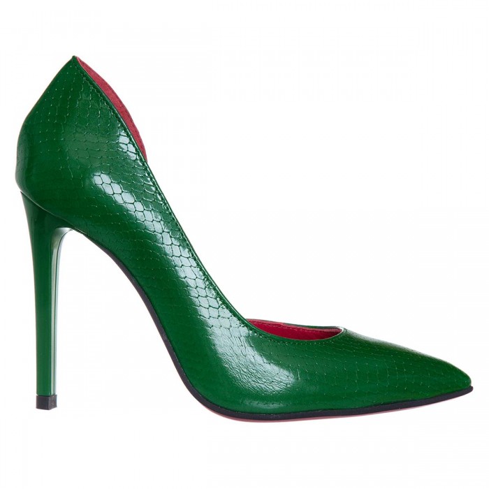 Pantofi Stiletto Decupati Piele Naturala Sarpe Verde - Cod S705