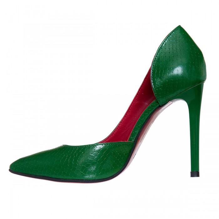 Pantofi Stiletto Decupati Piele Naturala Sarpe Verde - Cod S705