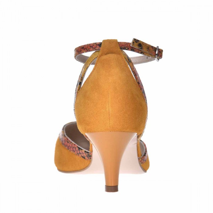 Pantofi Stiletto Decupati Piele Intoarsa Galben Mustar - Cod S653