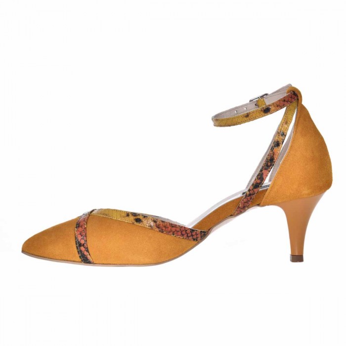 Pantofi Stiletto Decupati Piele Intoarsa Galben Mustar - Cod S653