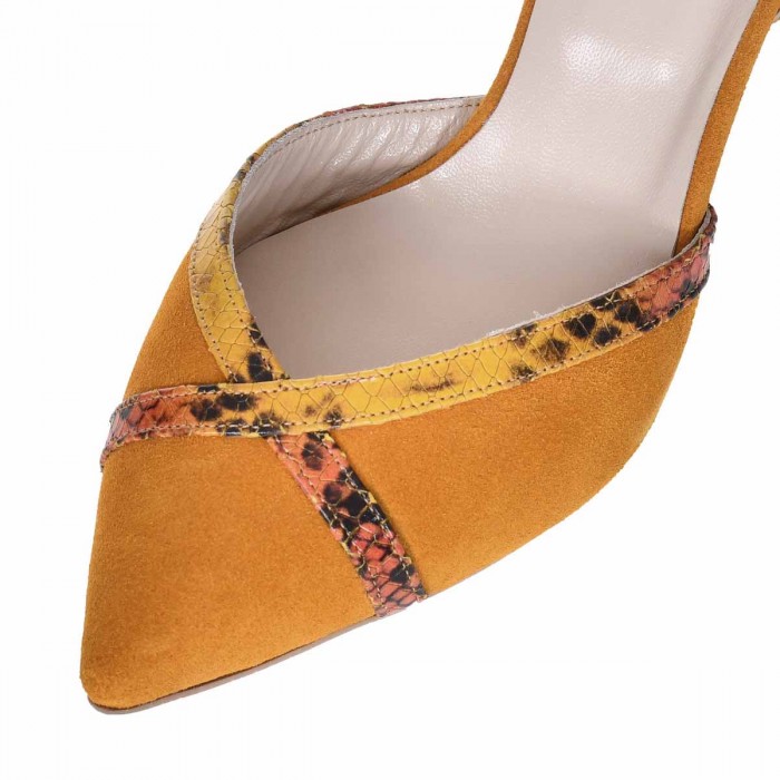 Pantofi Stiletto Decupati Piele Intoarsa Galben Mustar - Cod S653
