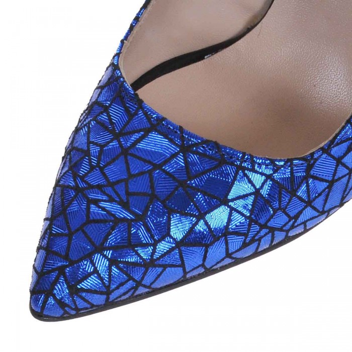Pantofi Stiletto Piele Naturala Imprimeu Albastru- Cod S447
