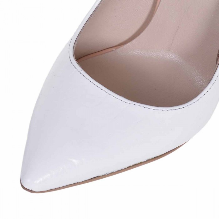 Pantofi Stiletto Presaj Croco Alb Piele Naturala - Cod S592