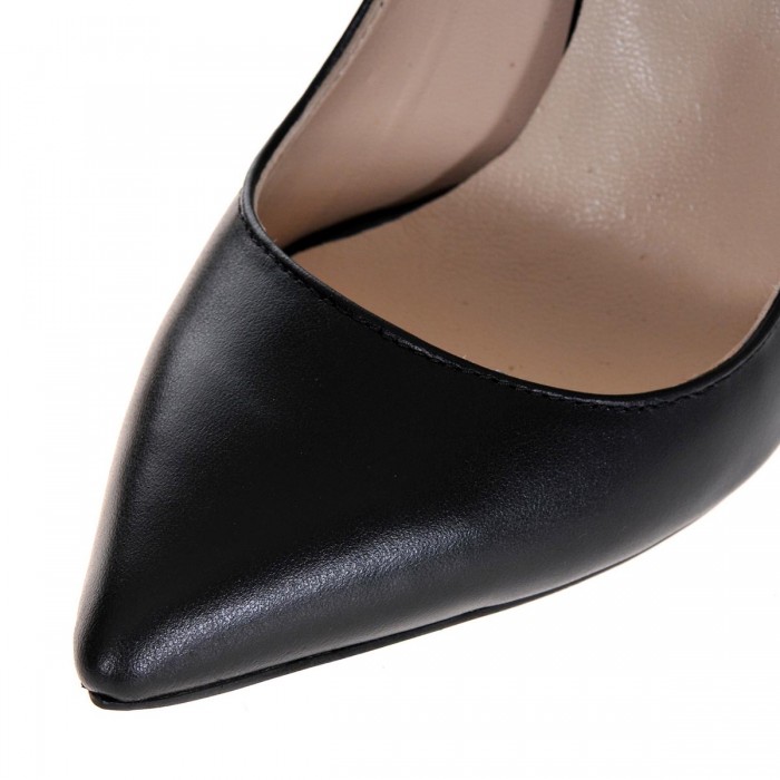 Pantofi Stiletto Cu Toc Gros Piele Naturala Neagra si Glitter- Cod S407