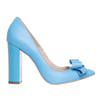 Pantofi Stiletto cu Toc Gros Piele Naturala Bleu - Cod S697