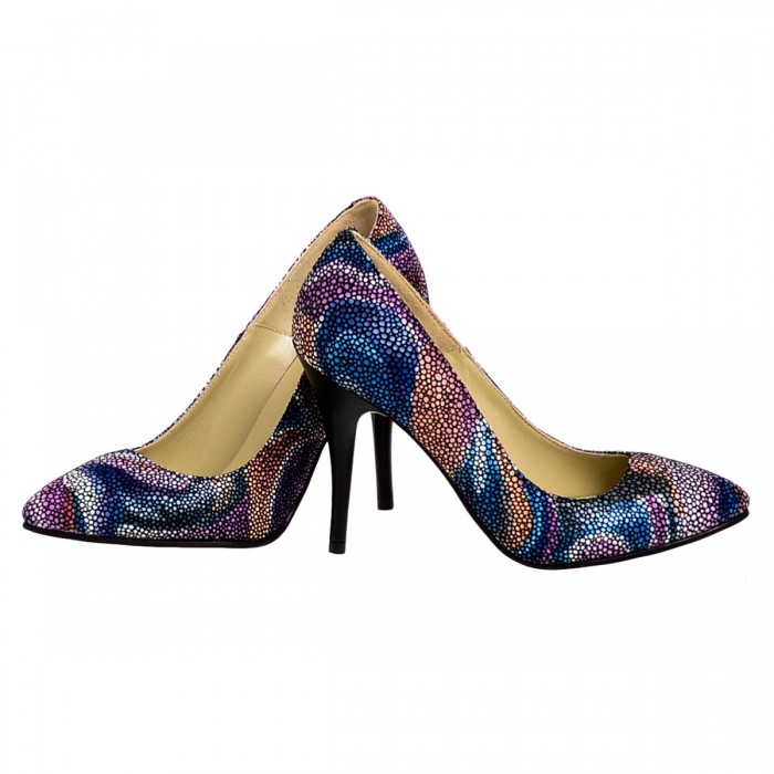 Pantofi Dama Stiletto Piele Naturala Multicolora - Cod S101