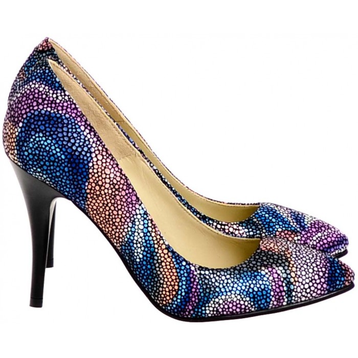 Pantofi Dama Stiletto Piele Naturala Multicolora - Cod S101