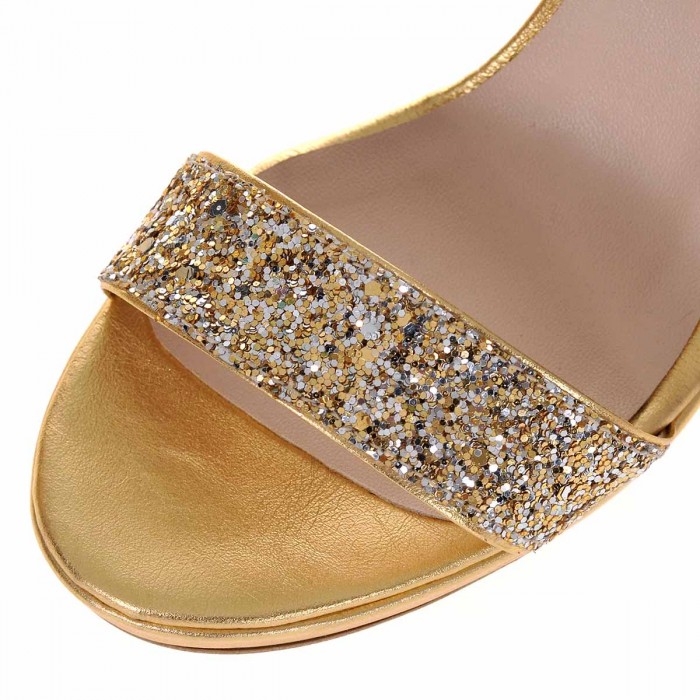 Sandale Aurii Dama Piele Naturala si Glitter - Cod N102